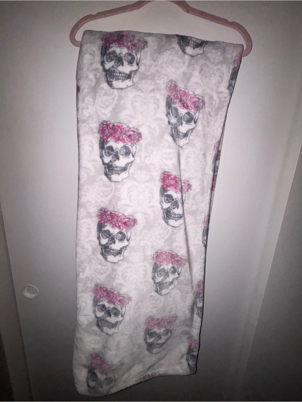 Skull Print Fleece Throw Blanket with Pink Floral Accent